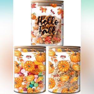 Fall Decor 3 Pack Glass Storage Jars with Airtight Bamboo Lid-Hello Fall.
